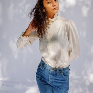 Vintage Cream Blouse with Ruffle Collar